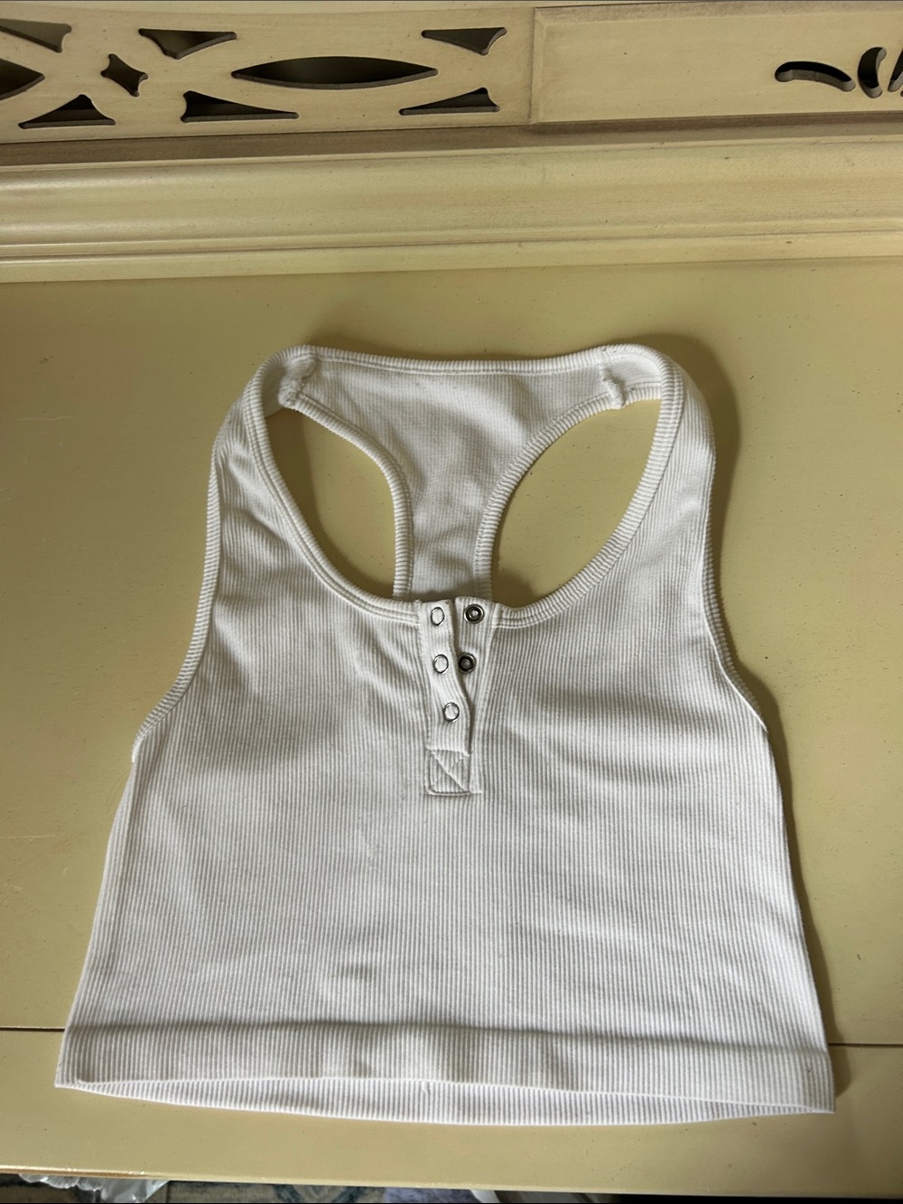 White Ribbed Racerback Snap-Front Tank Top